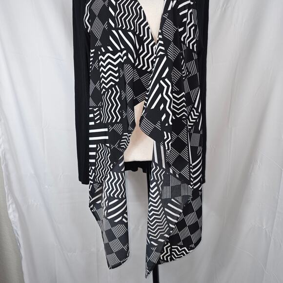 Style & Co Cardigan Women Large Black White Open Waterfall Geometric Long Sleeve - Picture 4 of 9